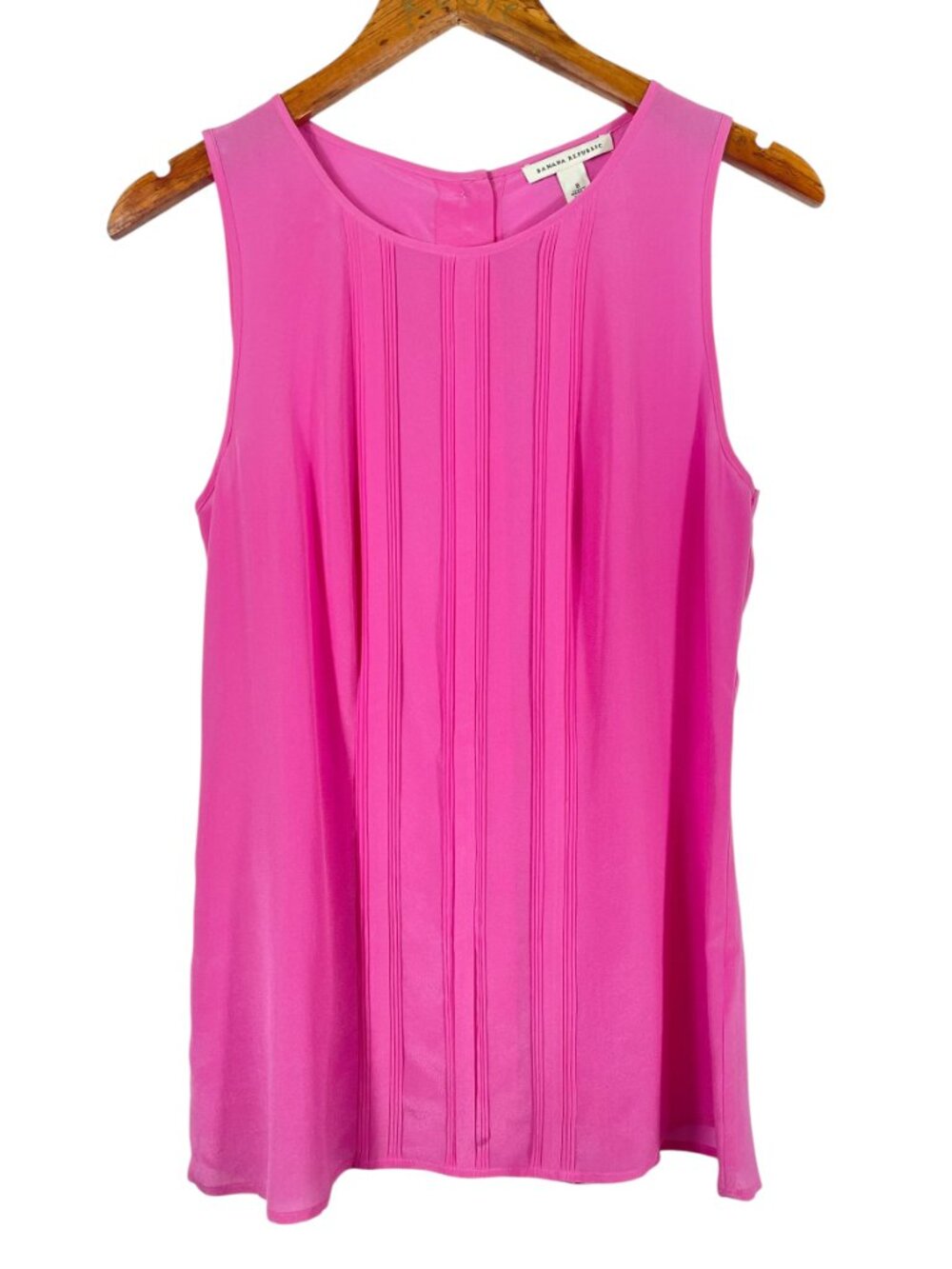 Banana Republic 100% Silk Pintuck Shell Blouse Pink Sleeveless Top 8 - Picture 2 of 13